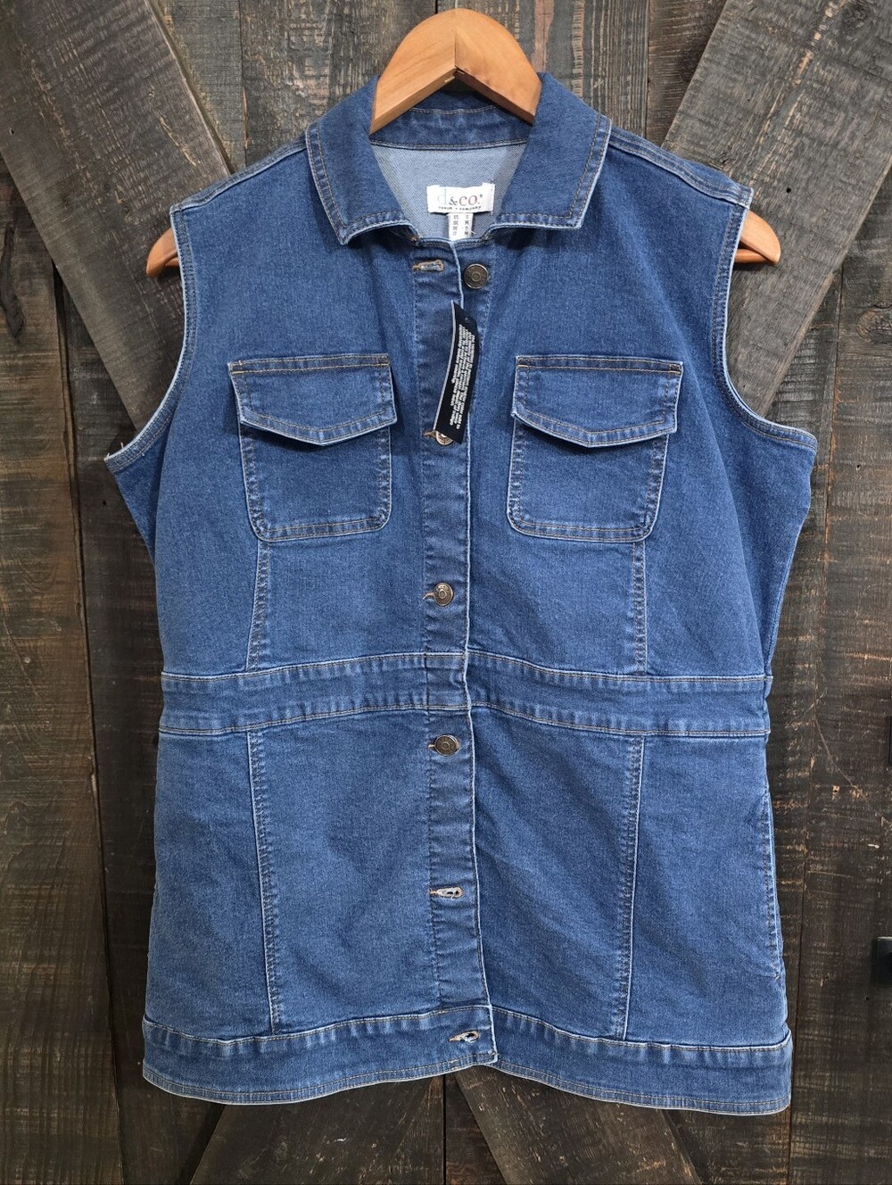 d&co Women's Sleeveless Denim Button-Front Vest - Blue NWT Size Small